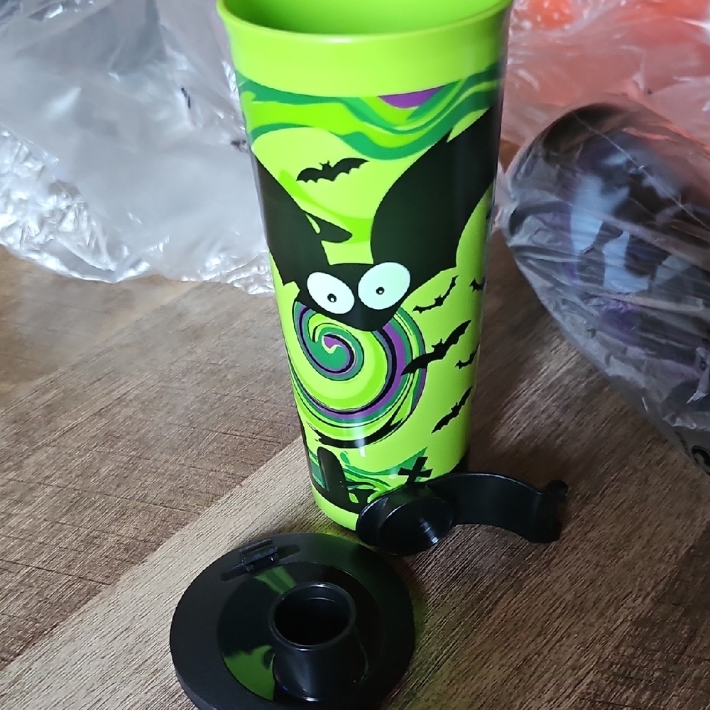 Green Halloween Bat Tumbler with Lid